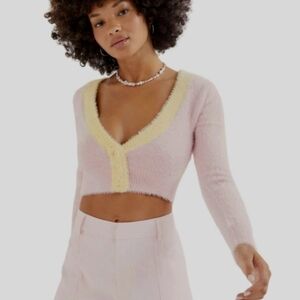 NWOT For Love And Lemons Cropped Cozy Fuzzy Cardigan Lemon Sorbet